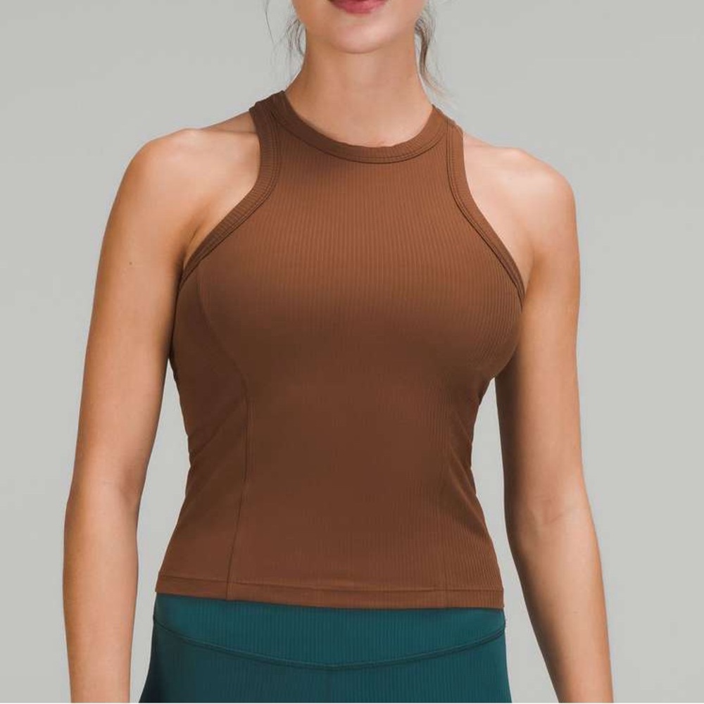 Lulu Roasted Brown Ribbed Nulu Racerback Yoga Tank Top w bra - similar to align